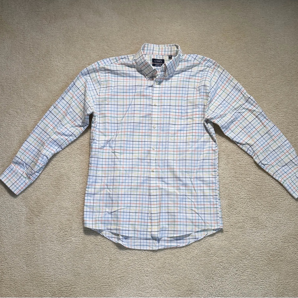 Men’s Chaps White and Multicolor Plaid Button Down Shirt 17-17 1/2